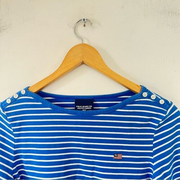 Polo Ralph Lauren Blue White Stripe Boatneck 3/4 Sleeves T-shirt - Picture 10 of 10